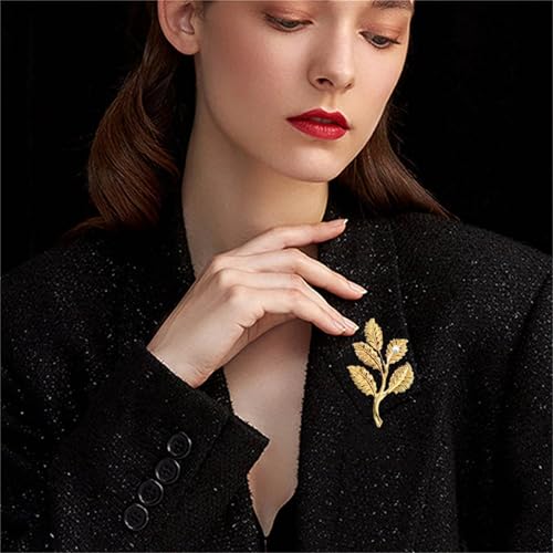 Image of coadipress Gentlemen Gold Silver Leaf Brooches Simple Elegant Retro Double Leaf Collar Pin Brooch Gold Silver Plant Leaves Brooches
