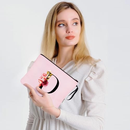 Image of Vavabox A-Z Personalized Makeup Bag, Birthday Gifts for Women Mom, Gifts for Best Friend, Bride Bridesmaid Cosmetic bag (D, 06-Pink)