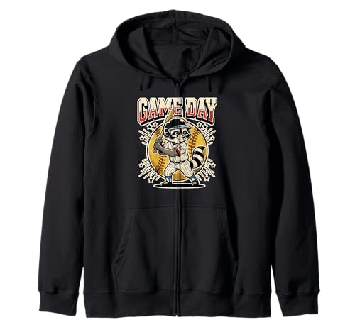 Funny Trash Panda Softball Game Day Raccoon Batter Zip Hoodie