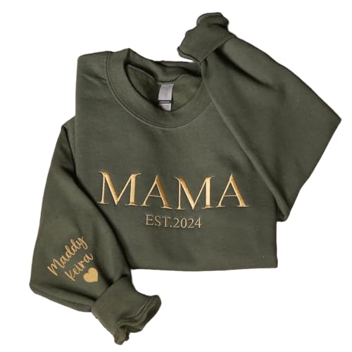Embroidered Mama/Dad Sweatshirt, Embroidered Papa Sweatshirt, Personalized Mom Gifts, Personalized Grandma Sweater, Papa Hoodie, Customized Embroidered Sweater Multicolor