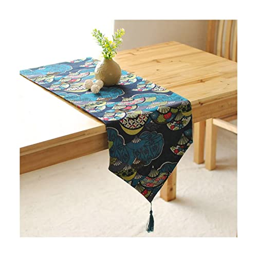 Chemin de table en lin et coton bleu 30x220 cm pour vos repas de fête en famille