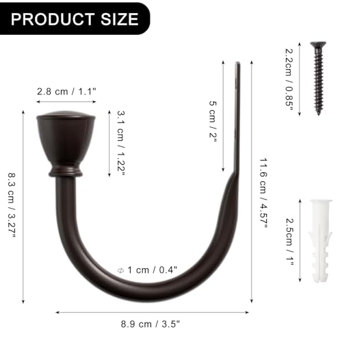 Farmhouse Curtain Holdbacks 2 Pack, Metal Curtain Side Holders for Wall, Curtain Hook for Drapes, Curtain Tiebacks Wall Mounted, Decoration Window Drapery Pull Back Hooks, Curtain Hardware Accessories