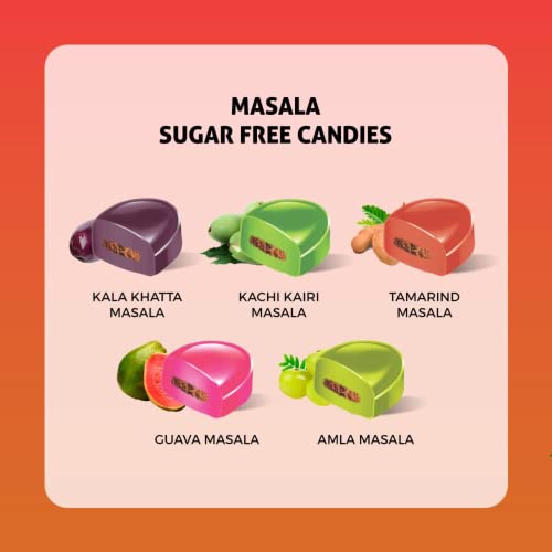 Image of TROFFINO SUGAR FREE Indian Spices Mixed Candy Jar (50 Candies) - Kala Khatta, Kachi Kairi, Tamarind, Guava, Amla - Pack of 1