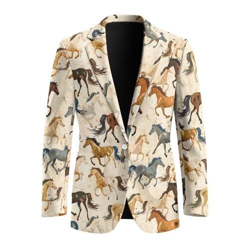 Ocxbuir Horse Printed Men's Suits Lightweight Polyester Blazers with Pockets Not Easy to Wrinkle for Celebration Business Party Size M