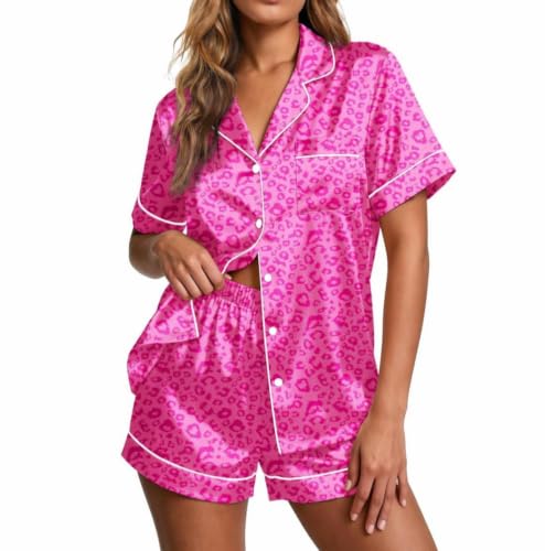 Image of Ekouaer Pajamas for Women Set Silk Satin Pjs Button Down Sleepwear Summer Loungewear Top and Shorts Lounge Set S-XXL