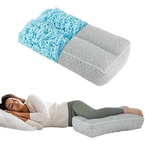 HOMBYS Shredded Memory Foam Knee Pillow for Side Sleepers, 6.5" Height Pillow Between Legs Spine & Relieves Pressure Hip & Leg Elevation, Supportive Pillow for Pregnancy, Sciatica,Light Grey