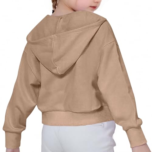 Girls Crop Hoodies Long Sleeve Loose Zip Up Jacket Kids Comfy Fall Solid Outerwear Coats with Pockets for 4-12 Years4