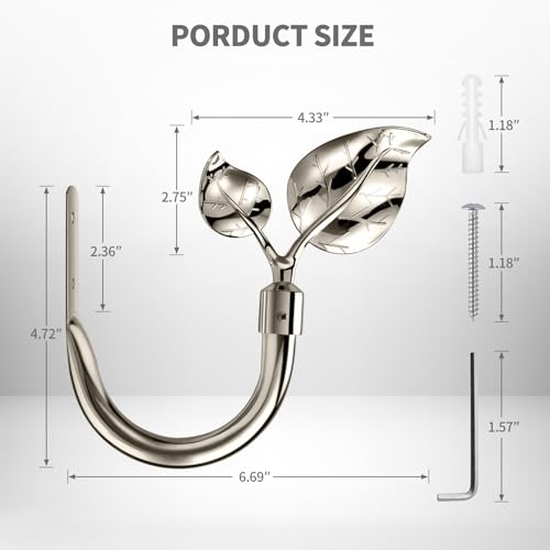 Image of HIKMLK Bright Nickel Leaf Shaped Curtain Holdbacks 2pcs, Handmade Metal Side Holders Hooks for Wall, Tieback Pull Backs for Drapes Drapery Home Window Decoration