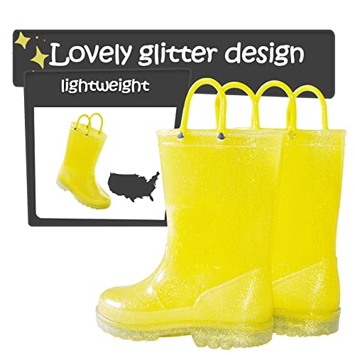 K Komforme Girls Rain Boots,Kids Glitter Waterproof Boots With Easy-On Handles #TOP1