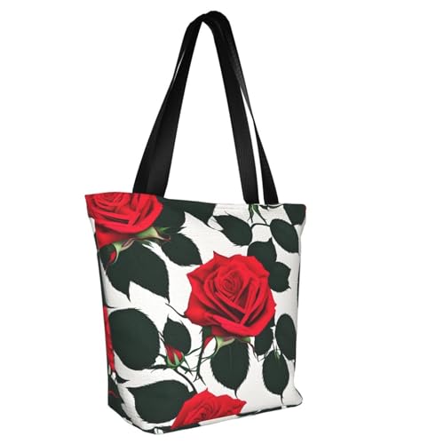 Rustic Red Rose Print Comfortable Shoulder Bag Summer HandbagTravel Beach Work Daily Use Versatile Carry2