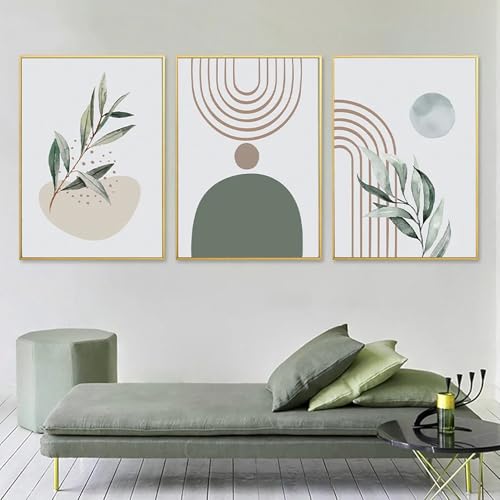 Toile murale abstraite verte style bohème pour décoration de salon chic
