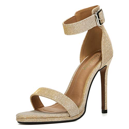 Women's Ankle Strap Stiletto High Heels Dress Sandals Glitter Gold Label Size 42-260mm - US 10