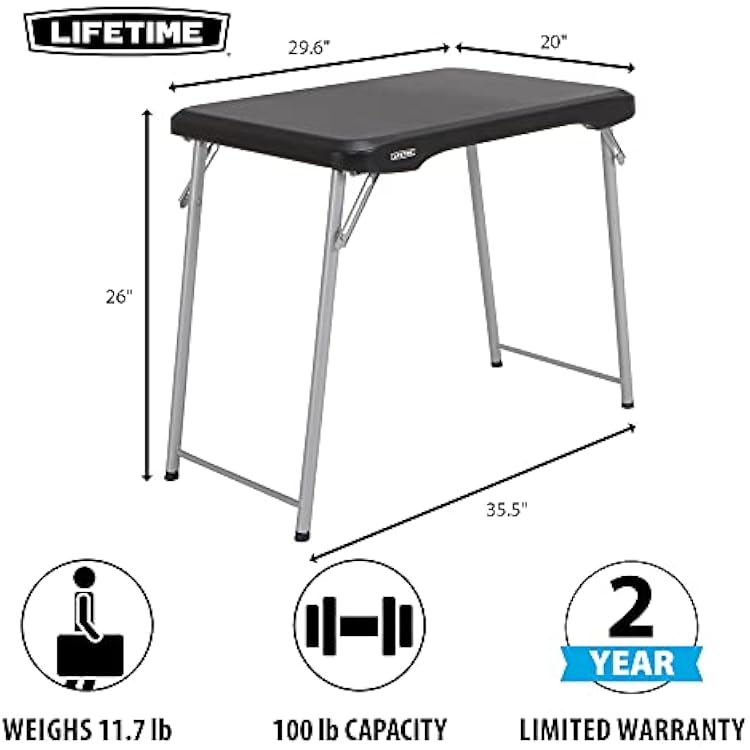 LIFETIME Stacking Compact Folding Table, 30 in. x 20 in., Black and Silver, Indoor/Outdoor