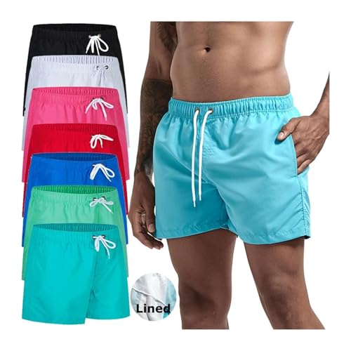 Mens Shorts 2PCS Mens Swim Trunks with Mesh Lining Side Pockets Beach Shorts(Red,XL)2