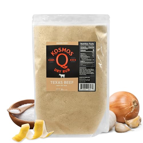 Kosmos Q Texas Beef BBQ Dry Rub, Steak Seasoning with Garlic, Onion, Lemon & Savory Spices for Steak, Beef Ribs, Brisket, Burgers, Chuck Roast, Dry Rub for Smoking & Grilling Meat, 16 Oz Bag