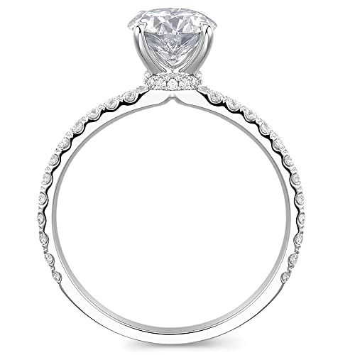 HAFEEZ CENTER 14K Solid Gold Demi Comfort Fit 1ct D Color Round Brilliant Cut Moissanite Engagement Rings for Women (White-Gold, 8)