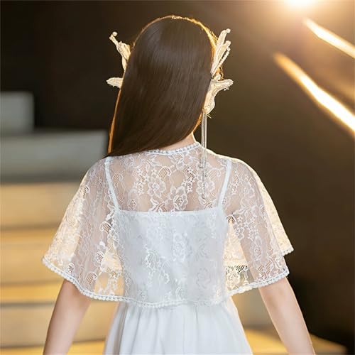 Image of White Lace Cape Floral Bolero Cardigan Shrug Cover Up Jacket for Girls Kids Toddler Child