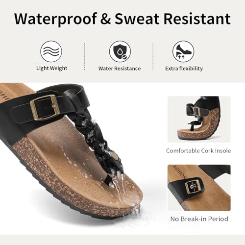 Thong Sandals for Women & Men，Non-slip Flip Flops with Cork Footbed Adjustable Buckle Summer Women Footwear Beach Essentials Slides2