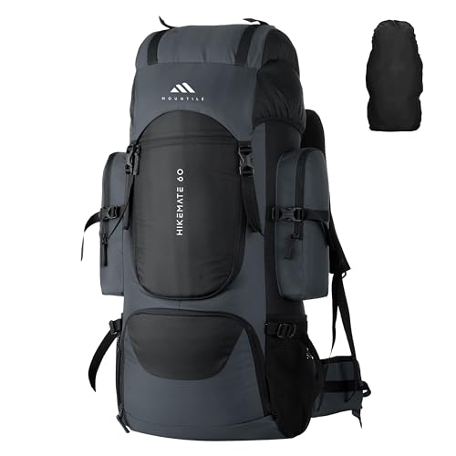 MOUNTILE HIKEMATE 60L Travel Backpack with Water Proof Rain Cover, Shoe Compartment - Camping Hiking...