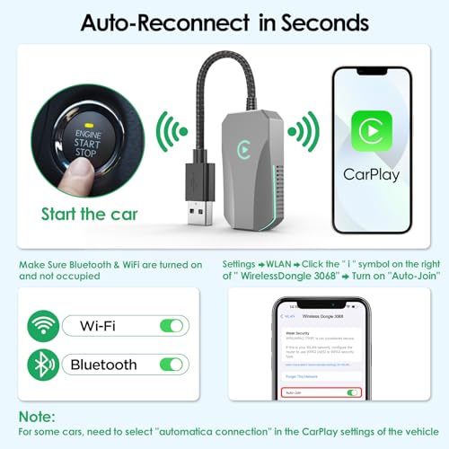 Adaptador CarPlay inalámbrico para iPhone para viajar sin cables en coche 6