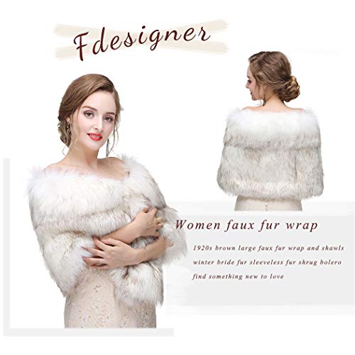 Women's 1920s Faux Fur Wrap Bride Sleeveless Fur Shawls Wedding Faux Rabbit Stole Shrug Bolero for Women and Girls3