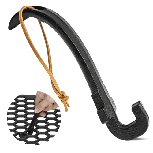 Cast Iron Grill Grate Lifter - Universal Barbecue Grid Lifter for Most Charcoal & Gas Grills Compatible with BGE Kamado & Weber Heavy Duty Grill Grate Remover Tool 8-Inch