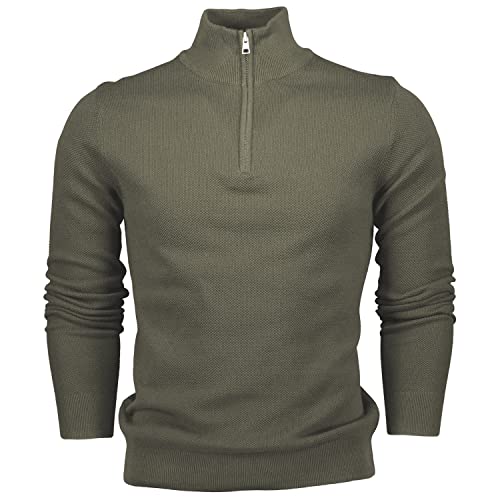 Image of Hann Brooks Mens Long Sleeve Cotton Pique Half Zip Sweatshirt Sweater Top (L, Khaki Green)
