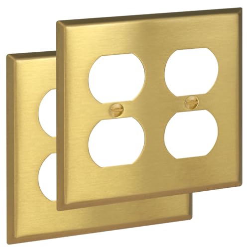 Rio Salto BRASS Decorative Outlet Covers Light Switch Cover 2 Duplex Outlet Covers Double Duplex Wall Plate Brushed Brass Gold Premium Covers — Signature Collection, Standard 4.56" x 4.50"