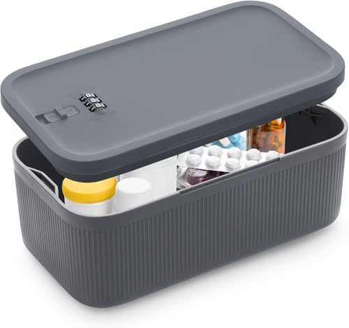 Elyyapt Small Lockable Storage Box with Combination Code, Portable Medication Lockable Container for Refrigerator, Locked Storage Box Locking Box for Secure Medicine Phone Snacks Safe, 23.9x13.1x9.6CM