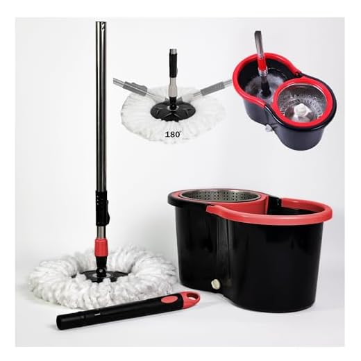 Meridiana - Spin mop Lavapavimenti Con Sistema di Strizzatura Manuale attivabile attraverso il Manico, Set per la Pulizia dei Pavimenti con Secchio e Cestello in ACCIAIO INOX, Panno 100% Microfibra