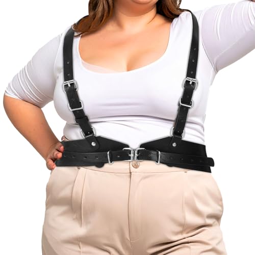 Punk Waist Belt Leather Harness for Women, Steampunk Adjustable Gothic Leather Corset Body Harness for Women Plus Size Wide Waist Size 34''-43'' Black3