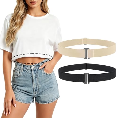 JASGOOD Crop Top Tuck Waist Band for T-Shirts Adjustable Sweater Tuck Band Belt Elastic Belts for Women 2 Pack