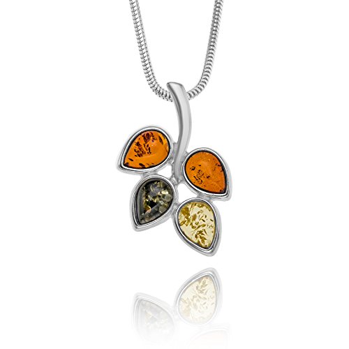 Collar De Ámbar Con Colgante De Hoja En Plata De Ley Producción Sostenible