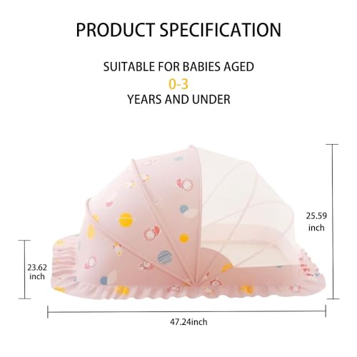 Image of Mosquito Nets for Baby Cribs, Portable Folding Mosquito Net for Stroller, 0-3 Years Kids Travel & Sleep Mosquito Mesh Cover,Baby Crib(Pink, 47 inchx24 inchx26 inch)