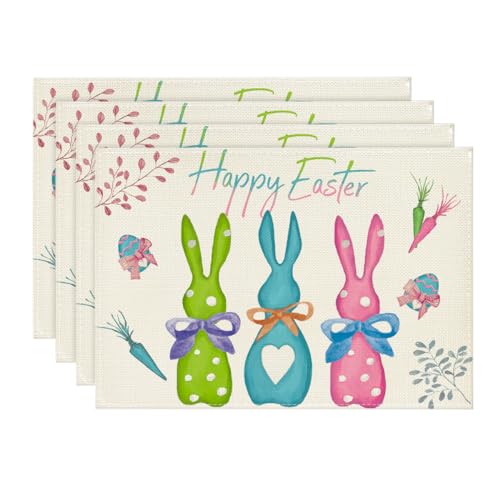 Artoid Mode PLACEMAT-EASTER-4PC-3045-014GRBUPK Green Blue Pink Rabbit Bunny Happy Easter Placemats Set Of 4 cover
