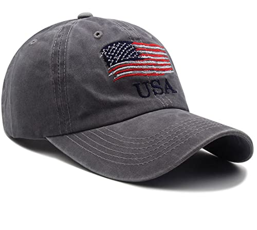 Image of IZUS Men's USA-Flag-Embroidered Baseball-Cap Washed-Cotton Dad-Tracker-Hat American-Independence-Day