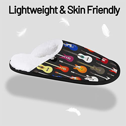 AUUXVA Music Colorful Guitar Travel Plush Slipper for Women Men, Guitar Oil Painting Warm Shoes Non-slip Cotton Plush Shoes Indoor Winter Slippers Soft Memory Foam Slipper with Faux Fur Lining3