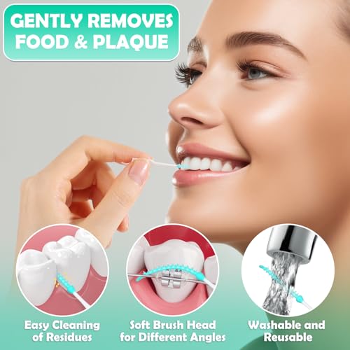 Image of MAPVOLUT 200-Piece Interdental Brush Set, Soft & Flexible Floss Picks for Braces, Orthodontic Care, Teeth Cleaning, 100 Black Spiral Brushes + 100 Green Picks, Travel-Friendly, Reusable Oral Care Kit