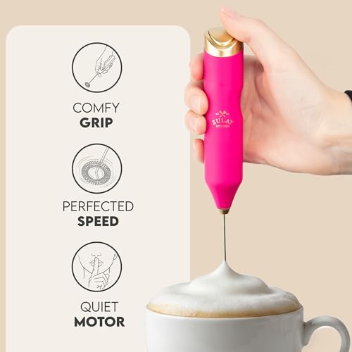Image of Zulay Kitchen Powerful Frother Wand AA Batteries Included, Ultra Fast Handheld Drink Mixer, Comfort Milk Frother, Stainless Steel Whisker, Frother Handheld for Coffee, Protein & Matcha - Frothmate 2.0