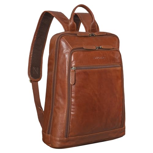 STILORD 'Watson' Laptop Backpack 15.6 inch Leather Daypack Large Vintage Rucksack Bag Business Backpack Office Bags XL in Genuine Leather, Colour:maraska - brown