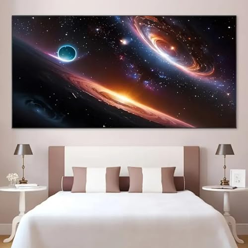 Affiches art moderne planètes cosmiques : peinture murale 90x180cm pour couloir