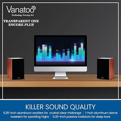 Vanatoo Black Transparent One Encore Plus Near Field Studio Monitor Speakers Pair for TV, PC, Gaming. Powered Speakers for Desktop and Room. AUX, USB, Bluetooth, Toslink Optical, Coax, Remote.