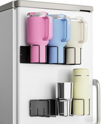 ComShion 2 Pack Magnetic Stanley Cup Holder for Fridge Water Bottle Organizer for Stanley Cup 40/30/20 oz Tumbler,Stanley Cup Accessories Organizer with Double Sided Tape Hold No Drill for Home