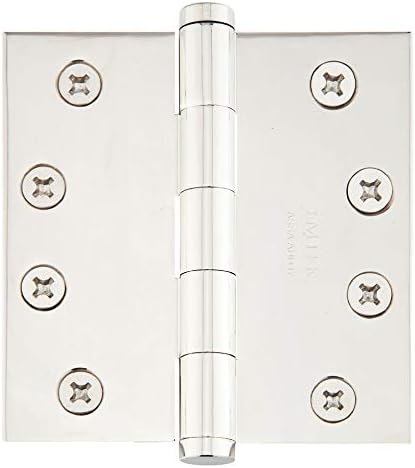 Emtek 96215 4.5" x 4.5" Solid Brass Square Corner Plain Bearing Mortise Hinge -, Polished Nickel