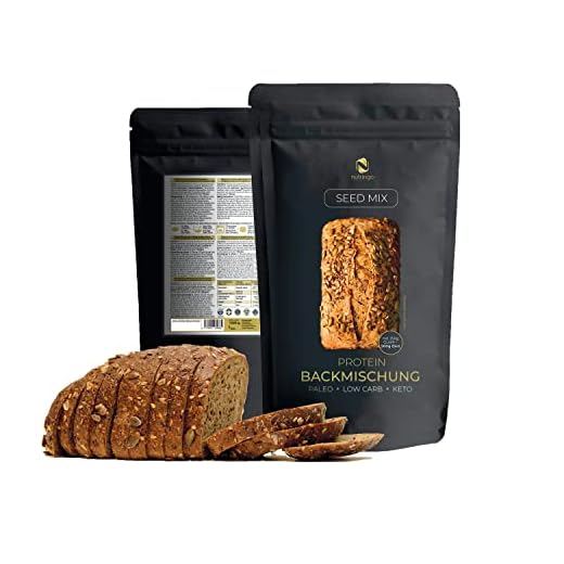 Seed Mix Mezcla para hornear (Paquete de 5 - 1000g) 20% proteico | 4g. cereales | Sin gluten | Para Paleo, Keto, dieta baja en carbohidratos y desarrollo muscular | También adecuado para diabétic