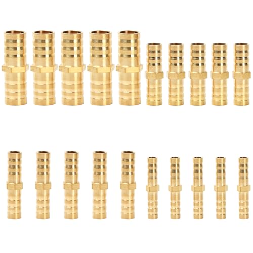 dentedeleao Accesorios de Manguera, 20 Piezas Conectores de Manguera de Latón, Juego de Adaptador Manguera Jardin Empalmes de Tubo para Aire, Agua, Combustible, GasóLeo y Gas(6 mm/8 mm/10 mm/12...