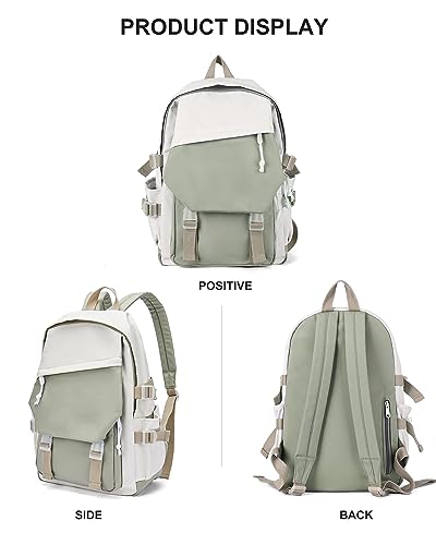Image of coowoz School Backpack Kids College Aesthetic Cute Backpack Lightweight Casual Daypack Laptop Backpacks Men Women Rucksack Sport High Middle School Bookbag for Girls Boys Gray Green white