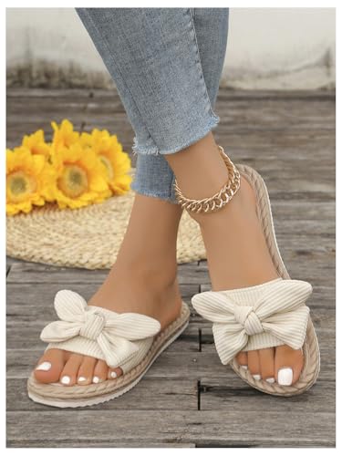 Image of GORGLITTER Women's Bow Flat Sandals Open Toe Slip On Slide Slipper Shoes | Sandals Women Comfortable, Dressy Sandal Women, Y2k Shoes, Dress Slippers for Women, Flats