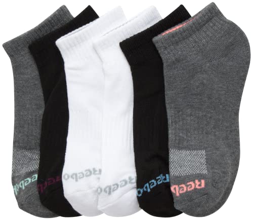 Image of Reebok Womens Quarter Socks Moisture Wicking Cushioned Ankle Socks, 6 Pack | Stretch Performance Fabric, Cushioned Heel & Toe, Secure Arch Support, Quarter Cut, Shoe Size 4-10