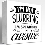 Funny Wooden Box Sign,I'm Not Slurring I'm Speaking in Cursive Humorous Wooden Signs for Home Bedroom Farmhouse Wall Desk Shelf Decor